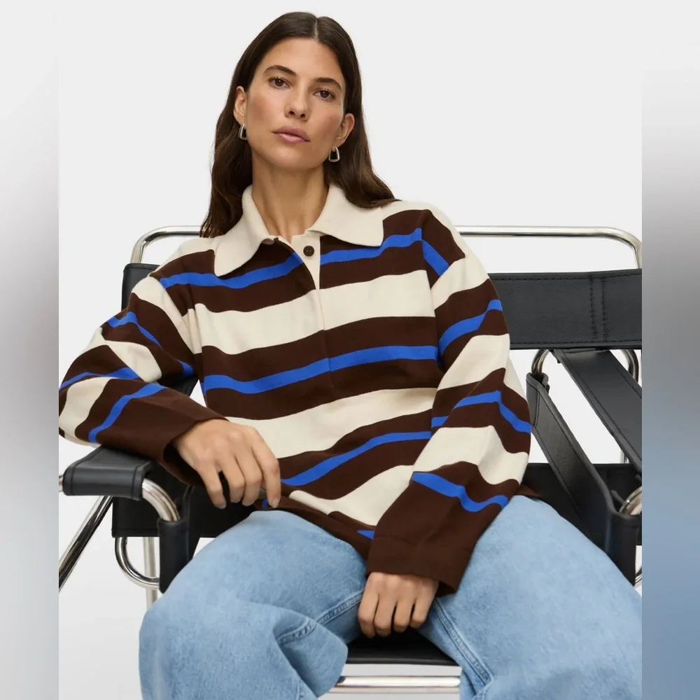 ALIGNE ESTER STRIPED POLO SWEATER XS - Picture 1 of 5
